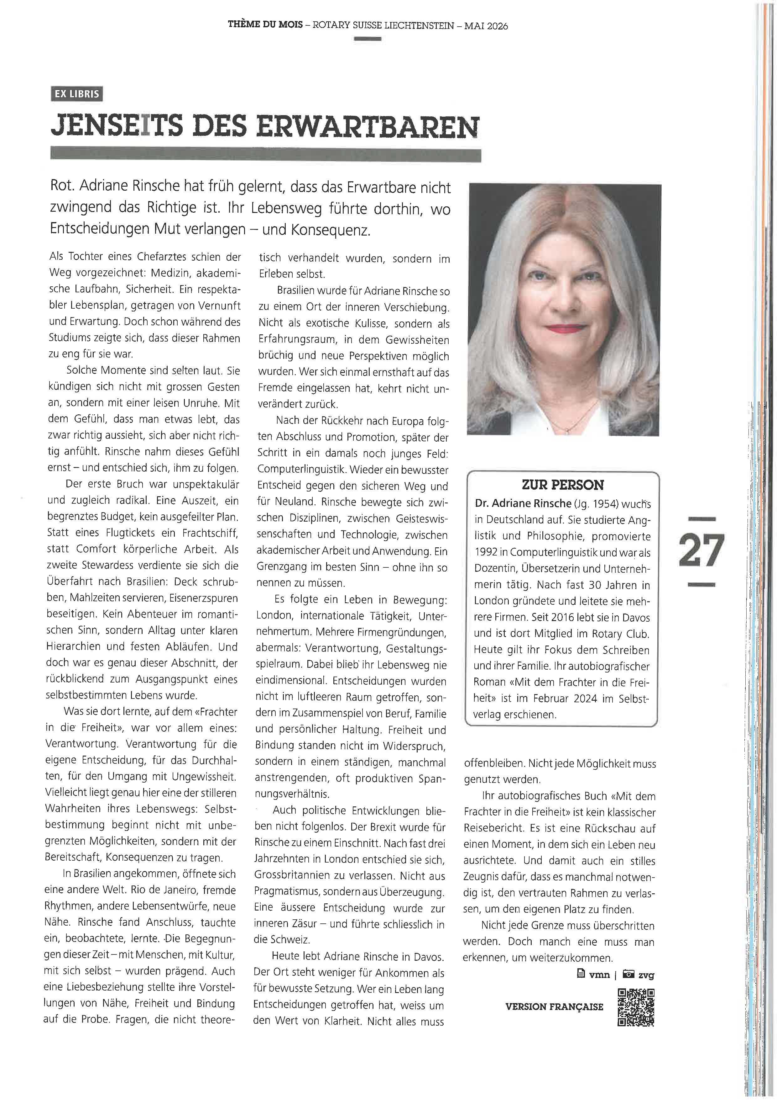 Rotary Article - Adriane Rinsche